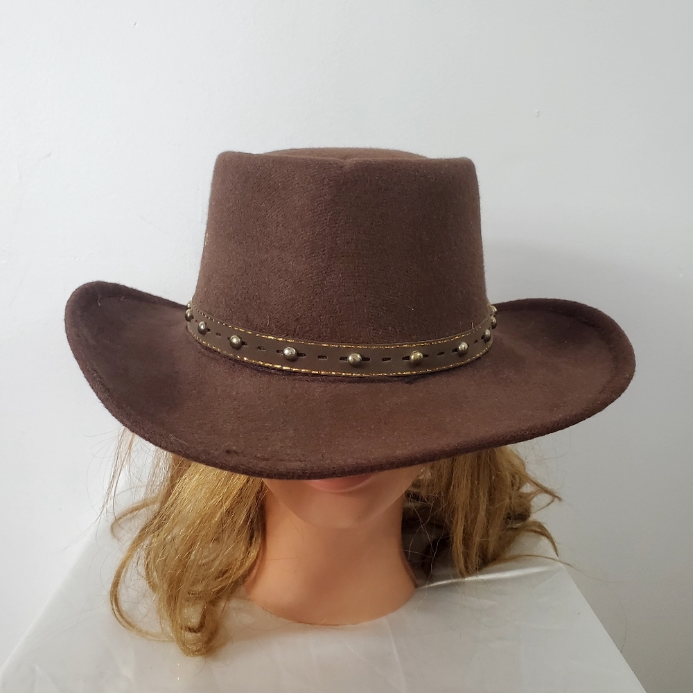Vintage Cowboy Hat  Brim Brown UltraSuede Belted Trim S